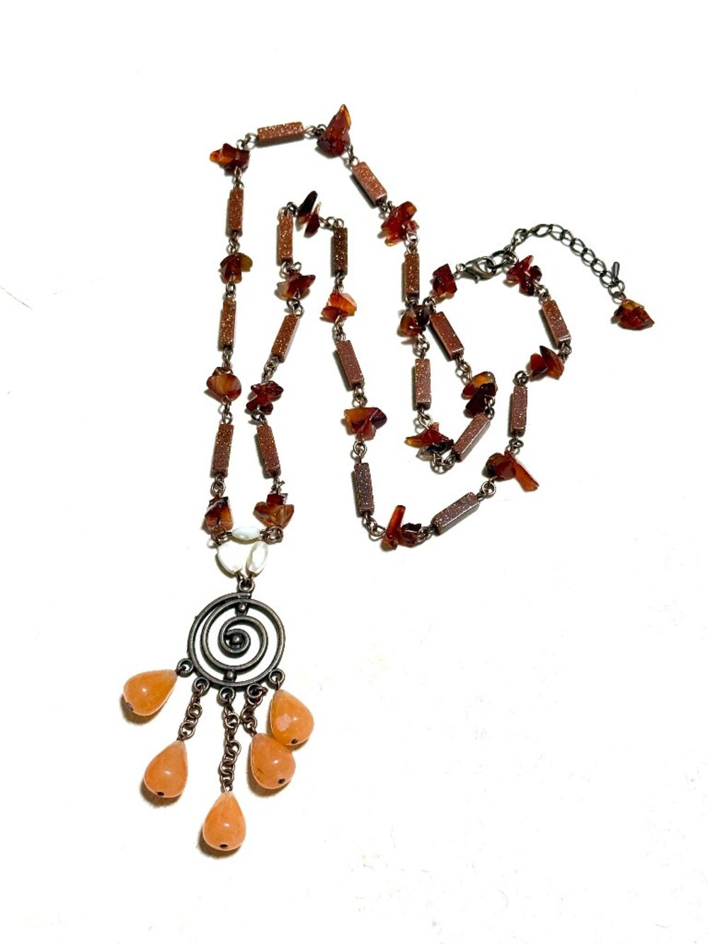 Genuine Orange Agate Copper Long Necklace, Antique Tribal Ethnic Berber Inspired